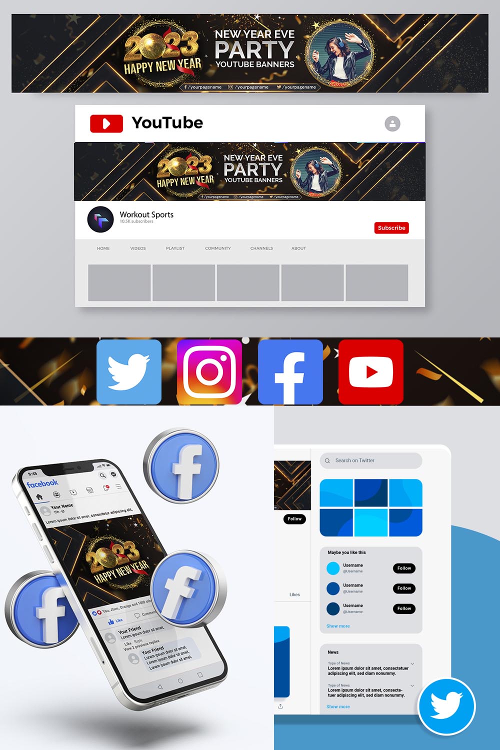 Social Media Cover and Banner Design Template pinterest image.