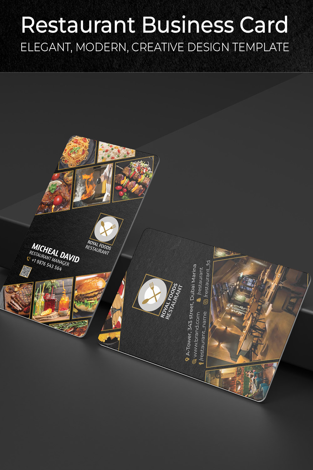 Restaurant Visiting Business Card Template pinterest image.