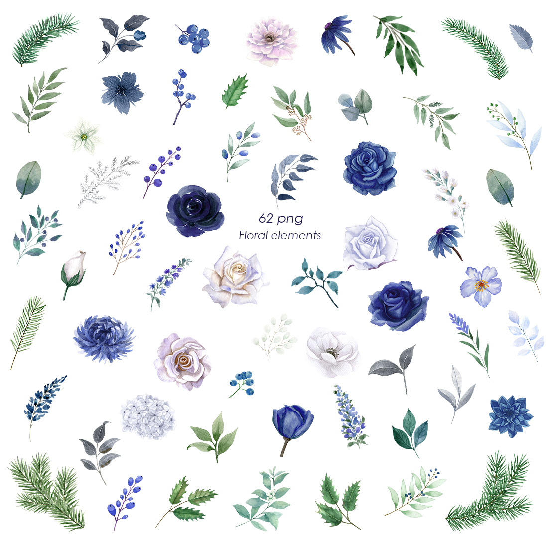 Set of Winter Fantasy Watercolor Floral Bouquet Clipart cover image.