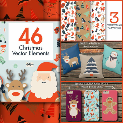 46 Christmas Elements & 3 Patterns.