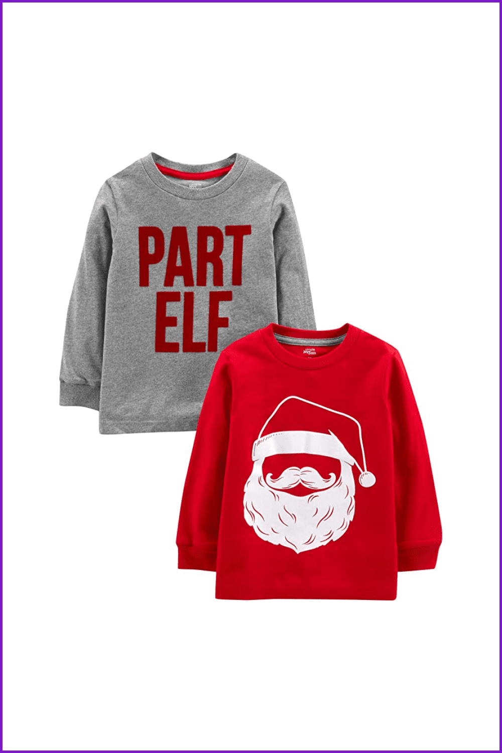 Long sleeves with the phrase Part elf and the shape of Santa Claus.