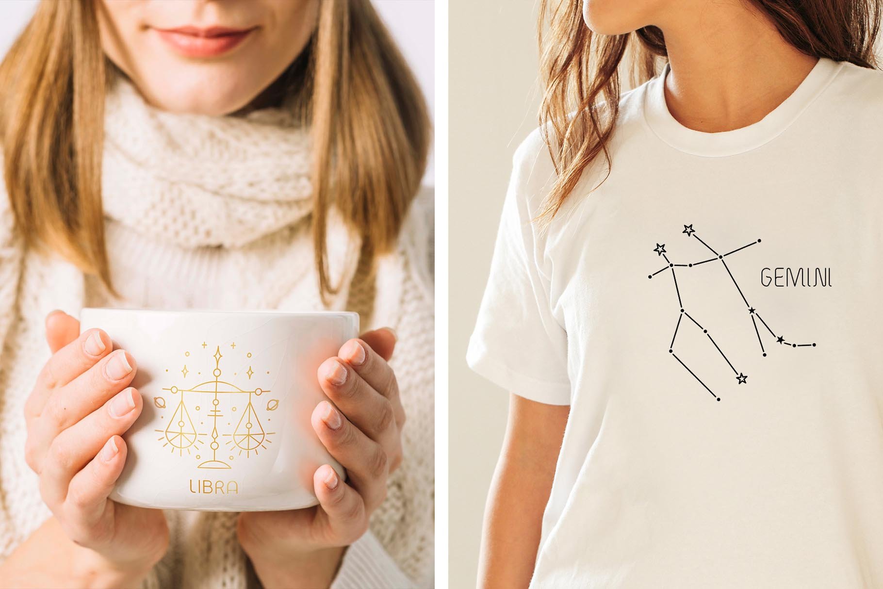 Classic simple white t-shirt with the minimalistic zodiac sign.