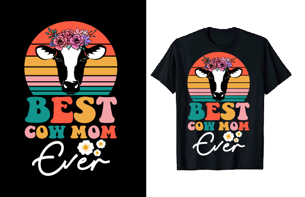 Image of a black t-shirt with an adorable cow print and a slogan.