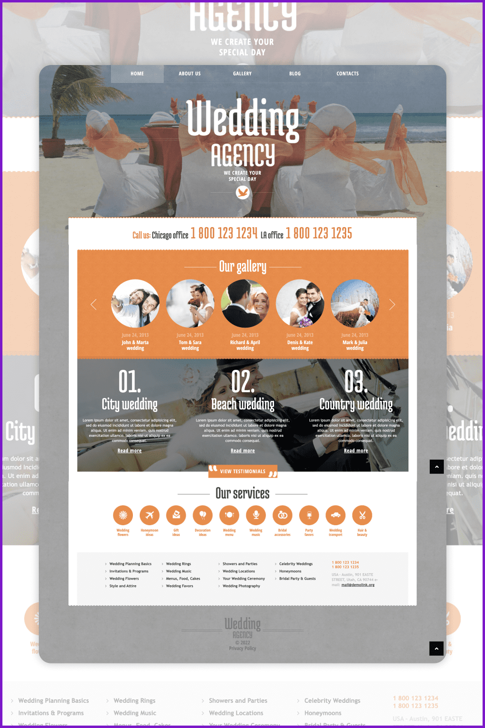 Screenshot of wedding agency website page with infographics and round elements.