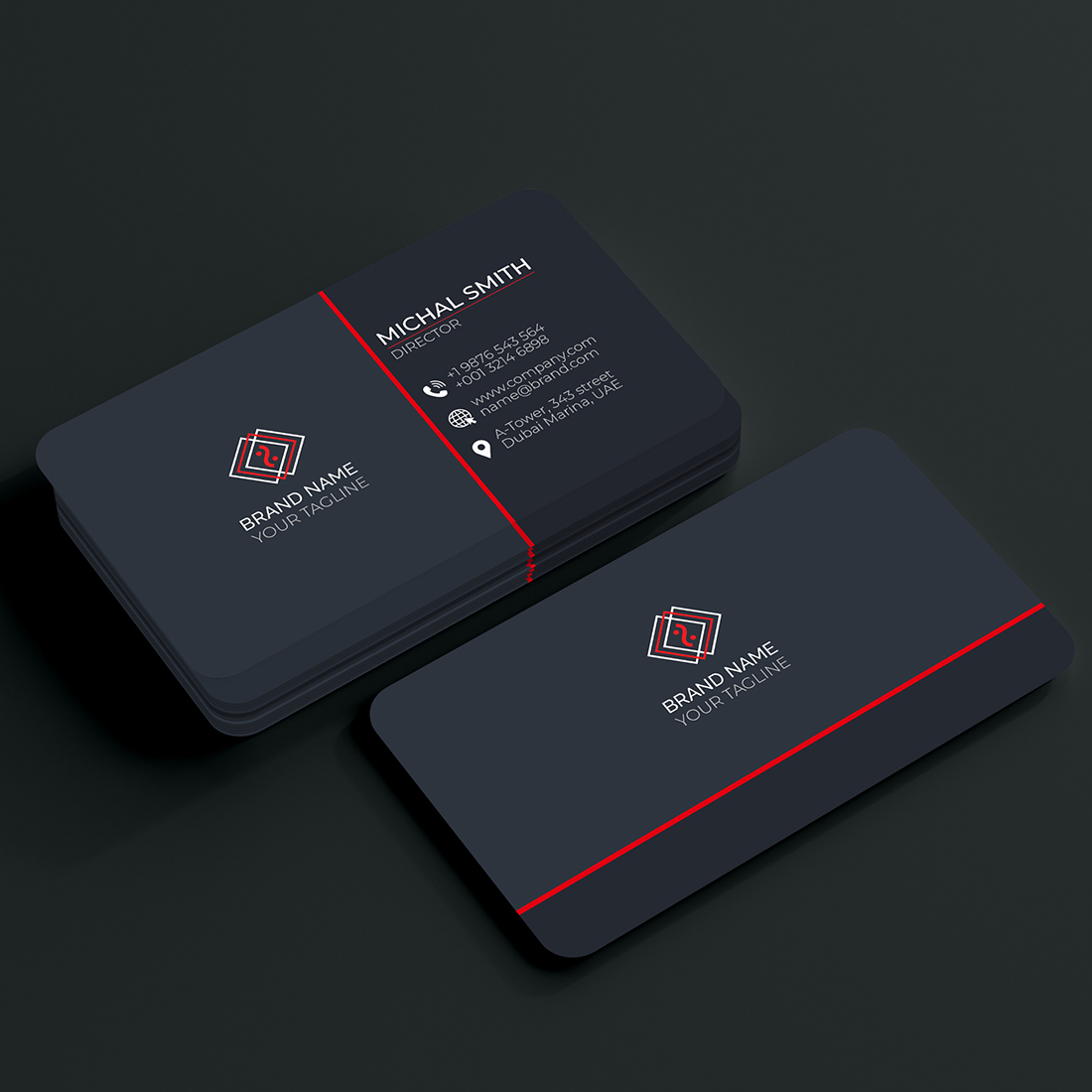 Modern Corporate Business Card Red Template preview image.