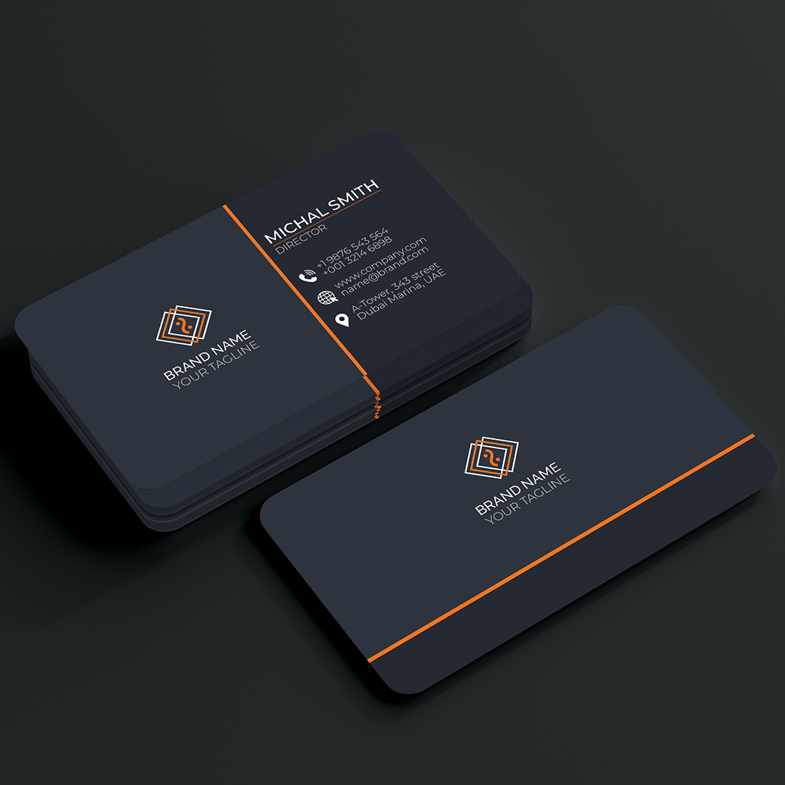 Modern Corporate Business Card Orange Template preview image.