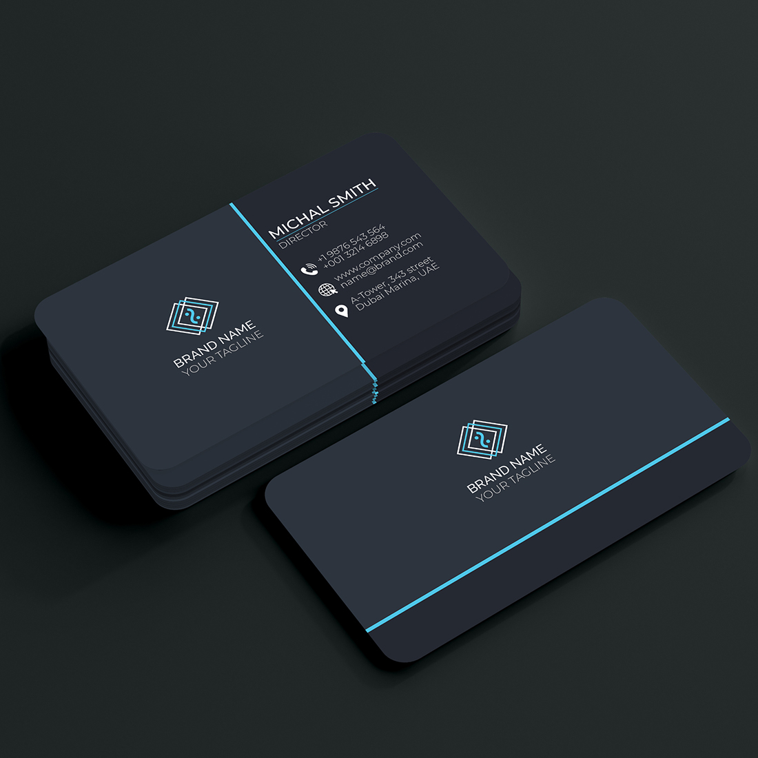 Modern Corporate Business Card Blue Template preview image.