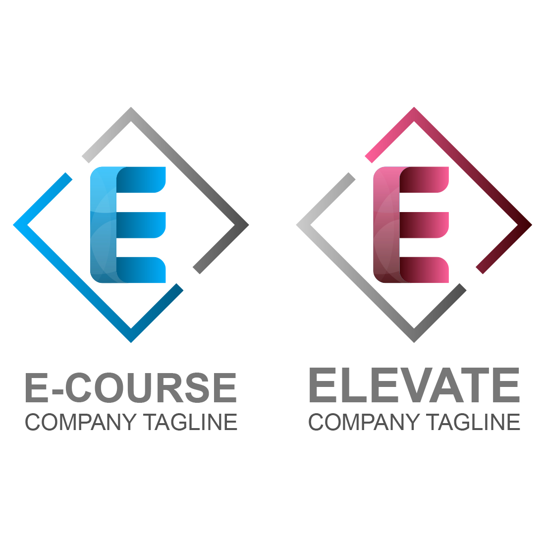 E Letter Logo blue and pink variations.