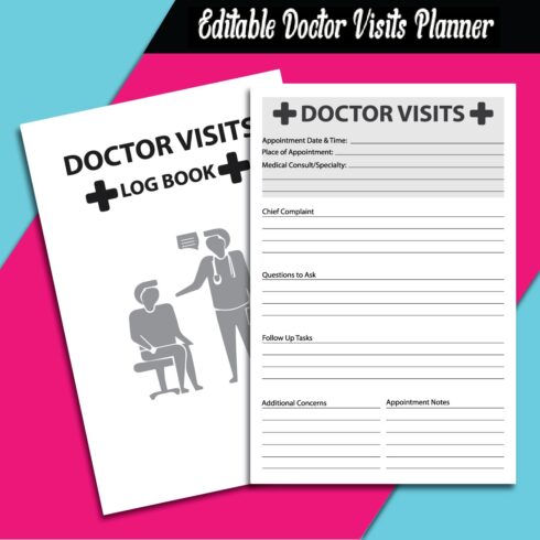 Doctor Visit Editable Log Book Planner cover image.