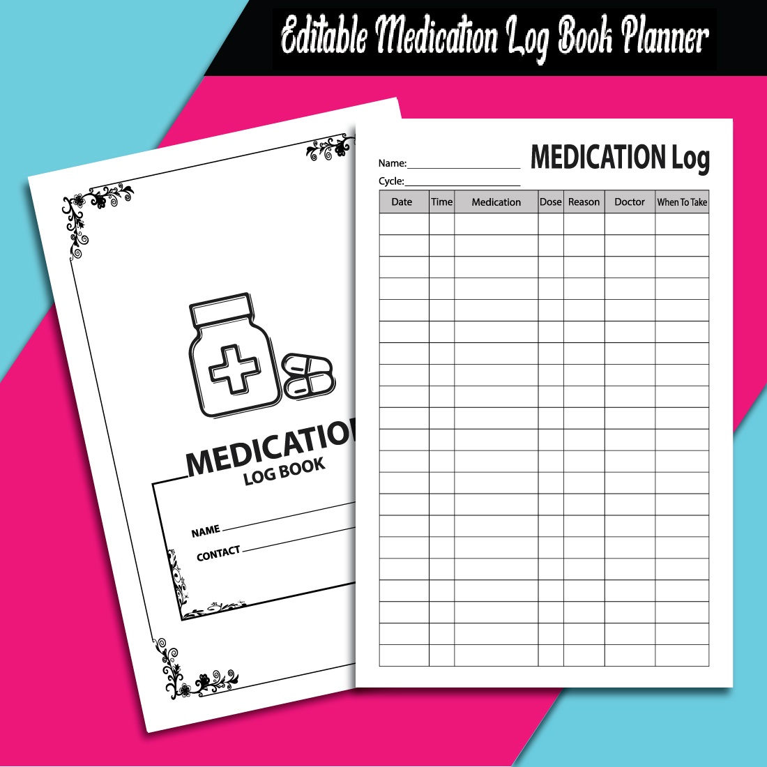 Medication Log Book KDP Interior cover image.