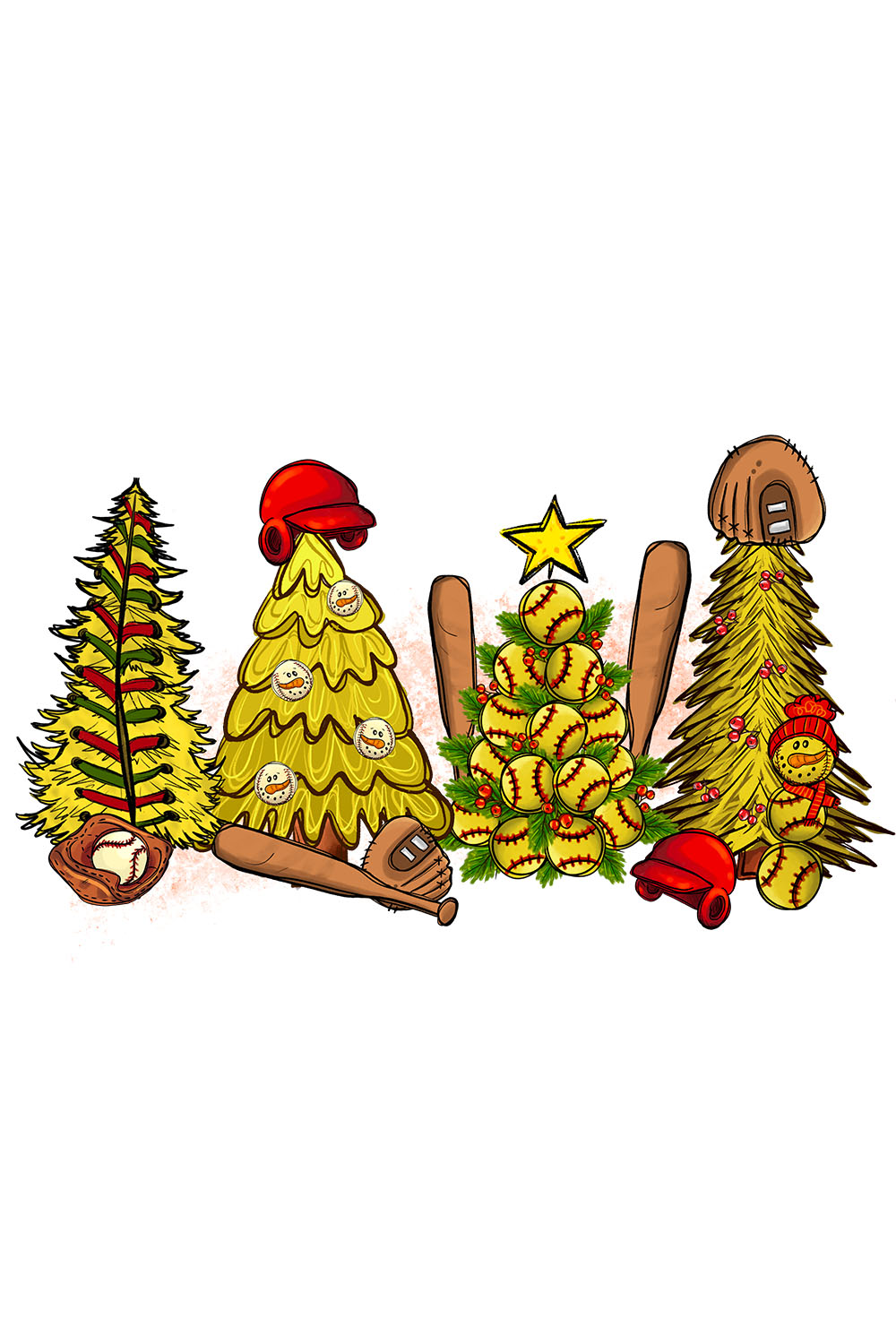 Softball Christmas Tree PNG Sublimation pinterest image.