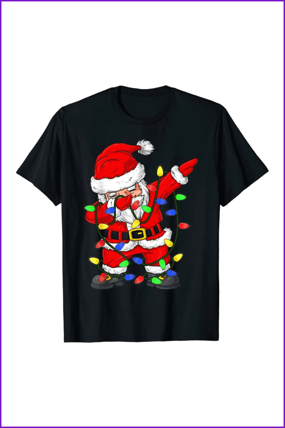 Black t-shirt with Dabbing Santa with the tree lights.