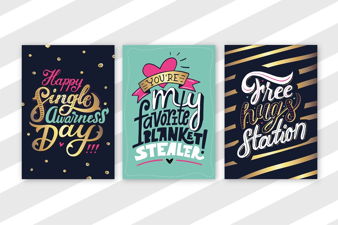 Cool love posters in different colors with the modern font.