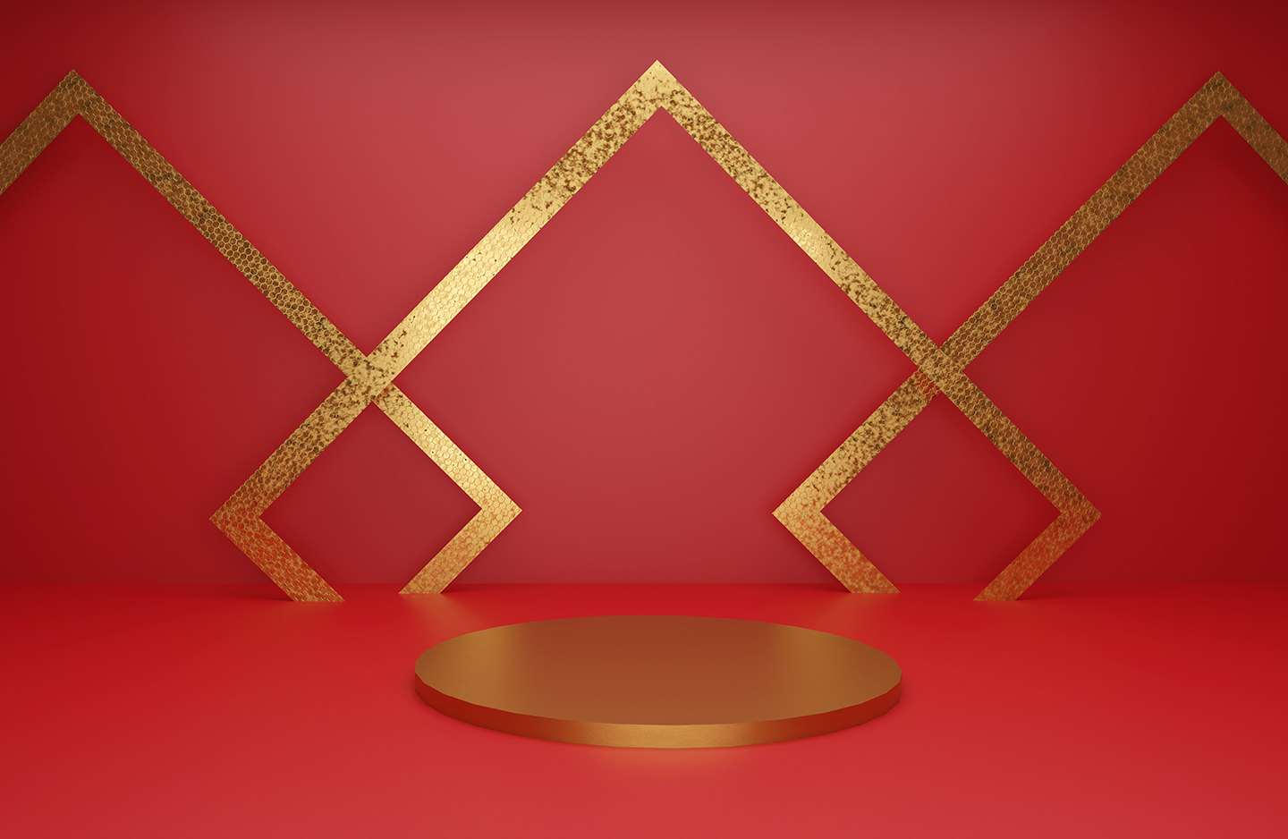 14 Product Display Podium Backgrounds, golden podium on red background.