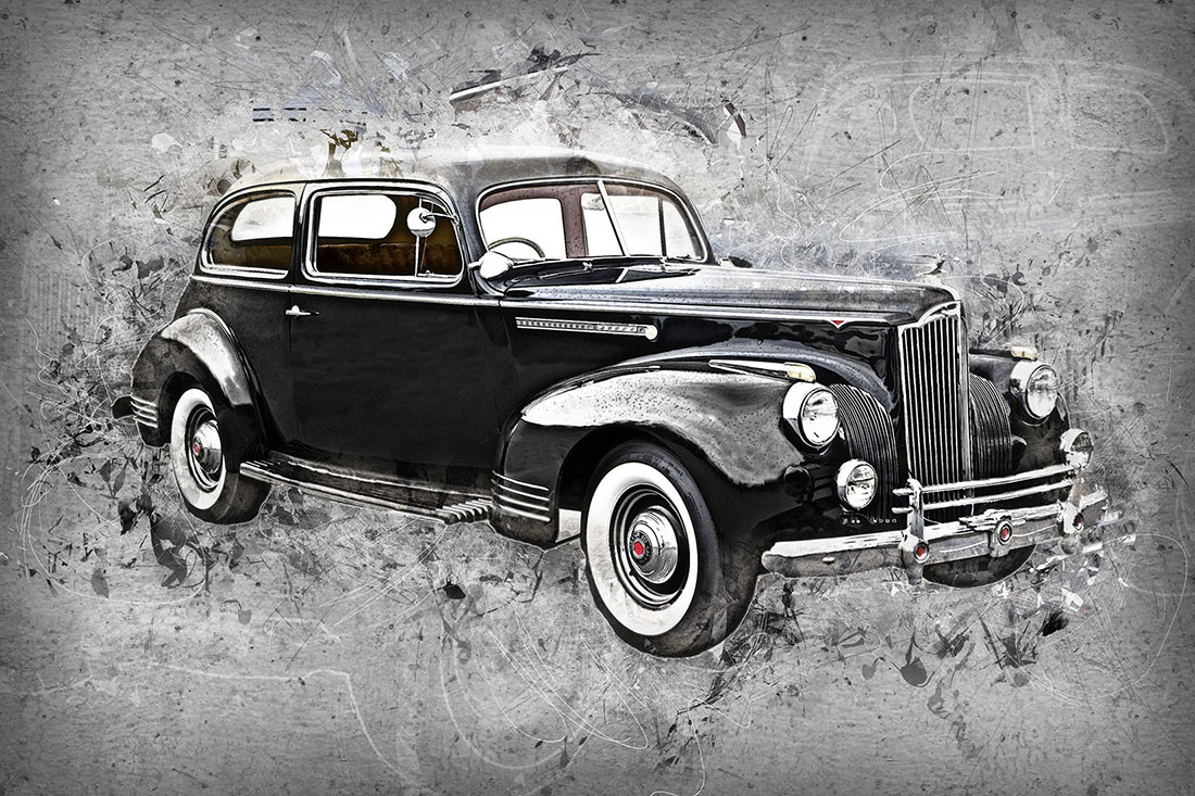 Black car from 12 Vintage Classic Cars HQ Graphics with Grunge Style.