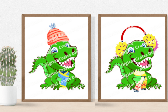 Two wonderful green dinosaur illustrations.