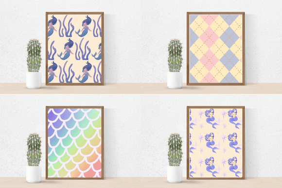 Four colorful posters with the mermaids.