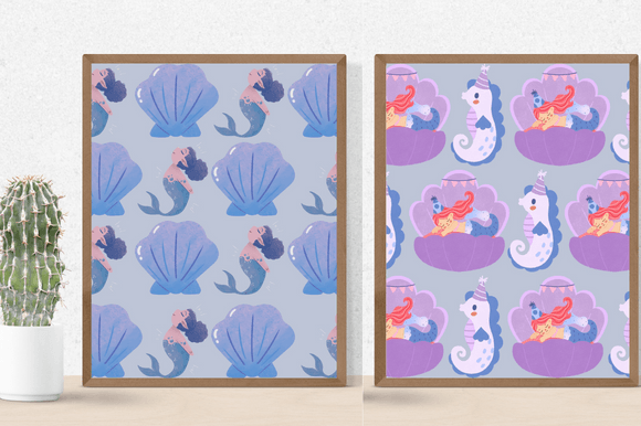 Lilac posters with the pretty mermaids.