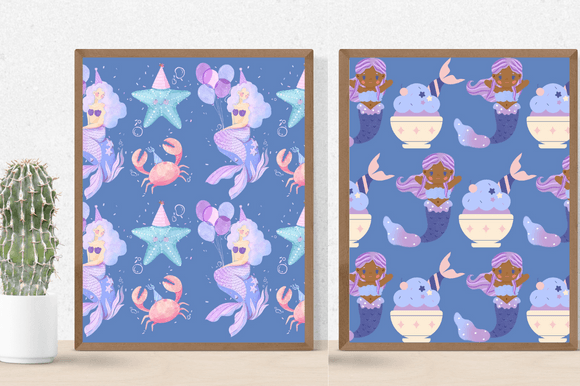 So elegant and pretty mermaids on these purple posters.