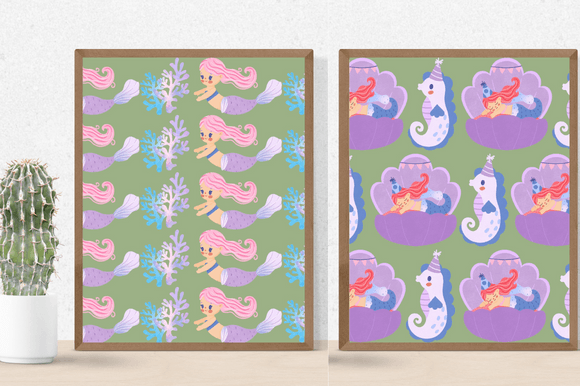 Two light green background with the pastel prints.
