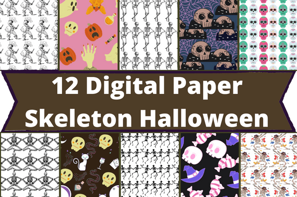 Pack of wonderful paper retro patterns with skeletons.
