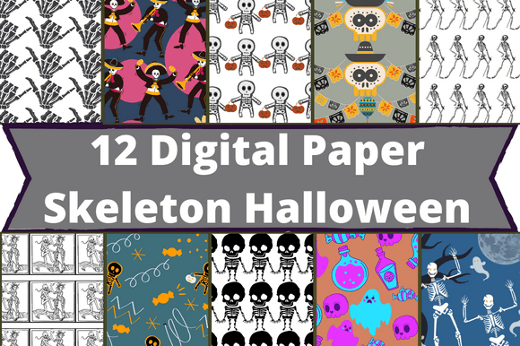 Set of lovely paper retro patterns with skeletons.