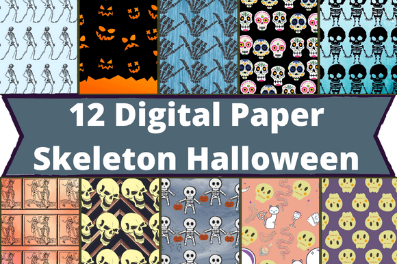 Set of wonderful paper retro patterns with skeletons.