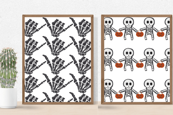 Two lovely paper retro patterns with skeletons.
