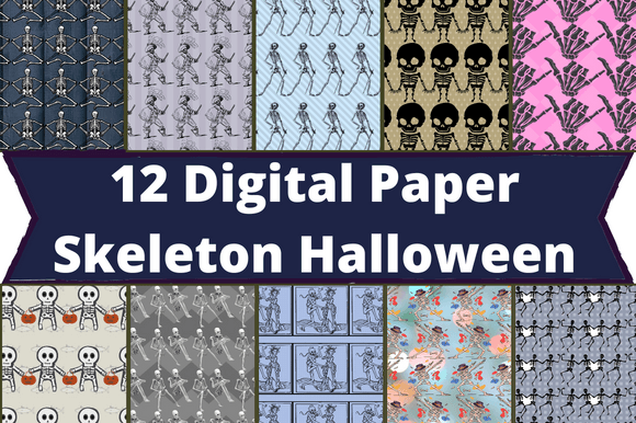 Set of lovely paper retro patterns with skeletons.