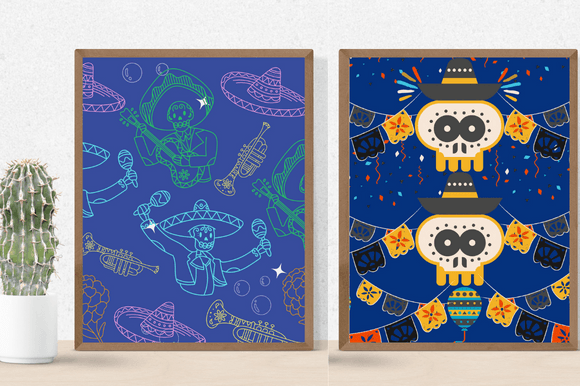 Two gorgeous paper retro patterns with skeletons.