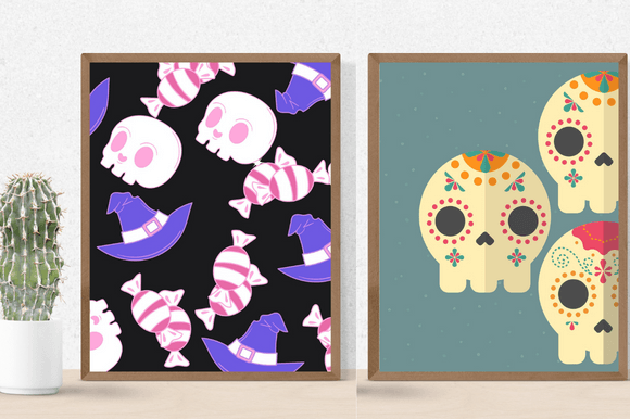 Two exquisite paper retro patterns with skeletons.