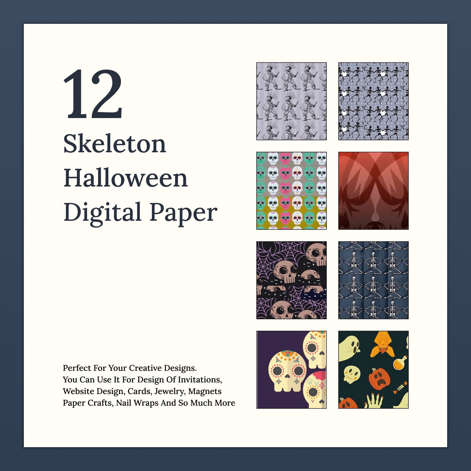 Set of colorful paper retro patterns with skeletons.
