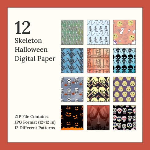 Pack of gorgeous paper retro patterns with skeletons.