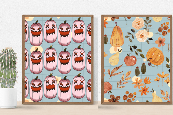 Two pumpkins posters with the different concepts.