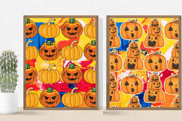 Two creative and bright pumpkins posters for Halloween.