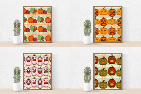 Four posters with the pumpkins.
