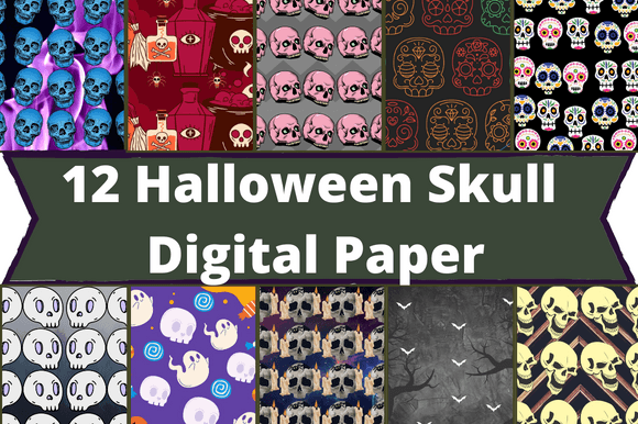 Collection of lovely paper retro patterns with skulls.