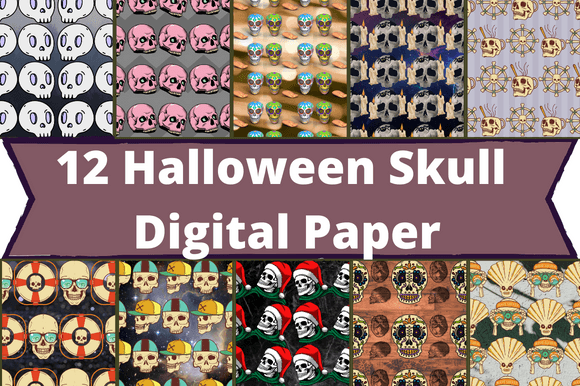 Pack of charming paper retro patterns with skulls.