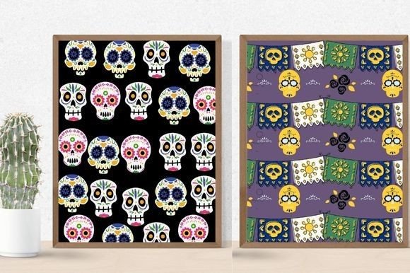 Two exquisite paper retro patterns with skullsю