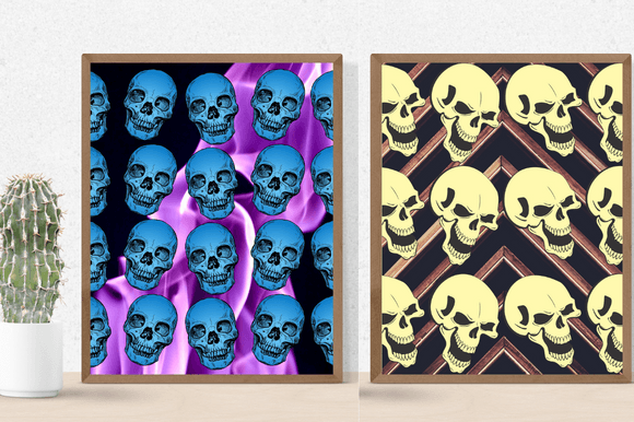 Two adorable paper skull retro patterns.
