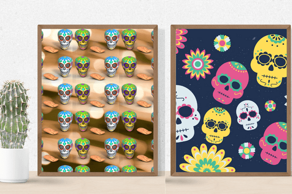 Two irresistible paper retro patterns with skulls.
