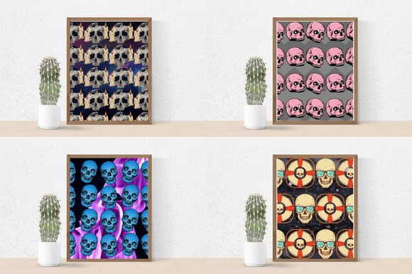 Four wonderful paper retro patterns with skulls.