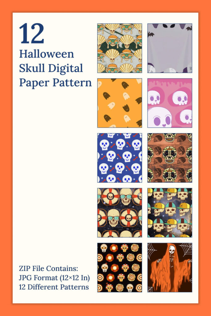 12 Halloween Skull Digital Paper Pattern – MasterBundles