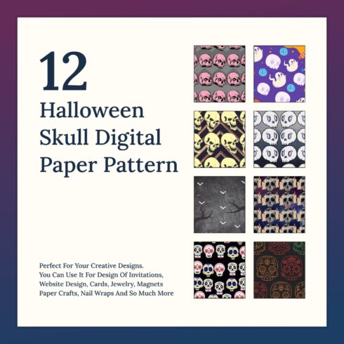 Pack of charming paper retro patterns with skulls.