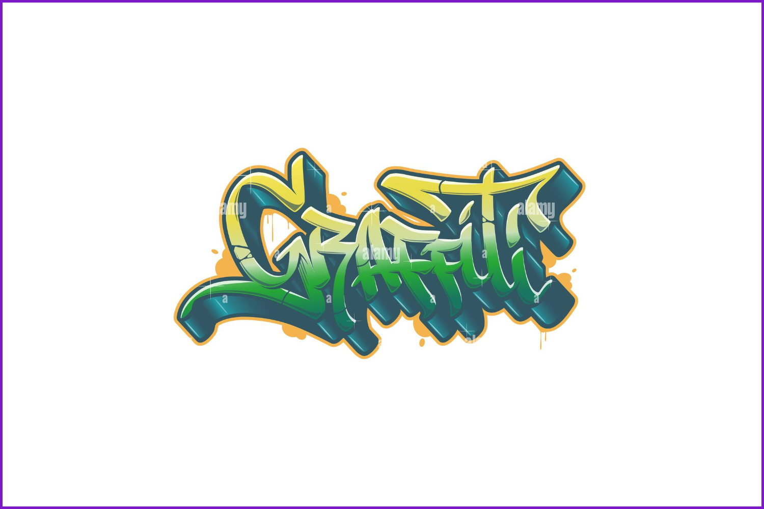 Yellow green graffiti on white background.