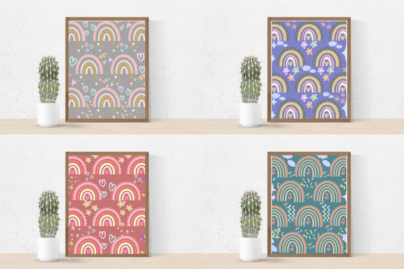 Four multicolor posters with the rainbows.