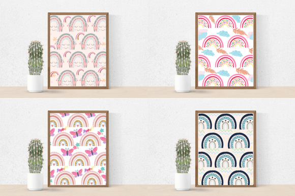 Four cute posters with the colorful rainbows.