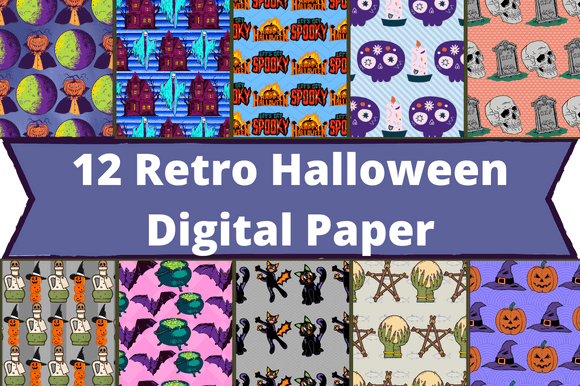 Pack of irresistible paper retro patterns for halloween theme.