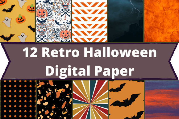 Pack of adorable paper retro patterns for halloween theme.