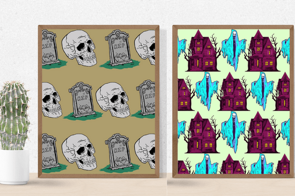 Two irresistible halloween-themed retro paper patterns.